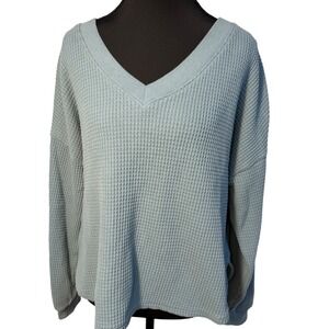Madewell Womens Waffle Knit V-Neck Thermal Top Dusty Blue  Medium